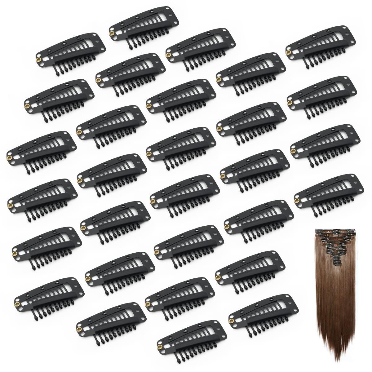 imageDreamlover Wig Clips Hair Extension Clips 10 Teeth Black 30 PiecesBlack