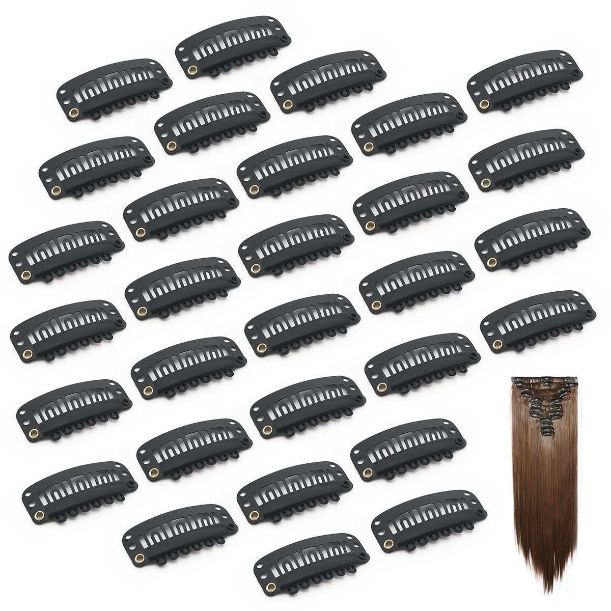 imageDreamlover Wig Clips Hair Extension Clips 10 Teeth Black 30 PiecesBlack
