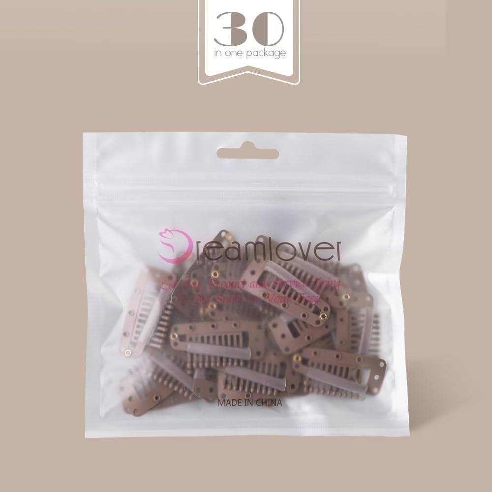 imageDreamlover Wig Clips Hair Extension Clips 10 Teeth Black 30 PiecesBrown