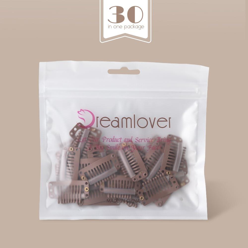imageDreamlover Wig Clips Hair Extension Clips 10 Teeth Black 30 PiecesBrown