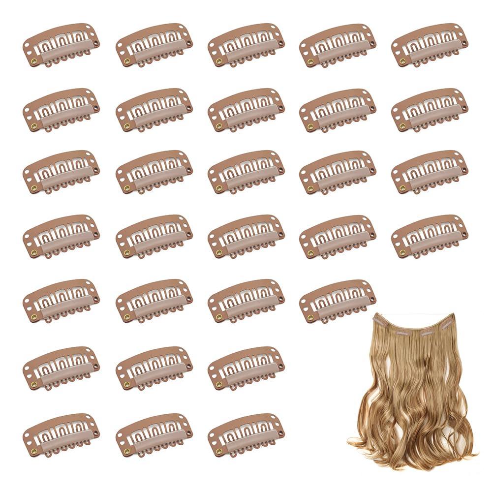 imageDreamlover Wig Clips Hair Extension Clips 10 Teeth Black 30 PiecesBrown