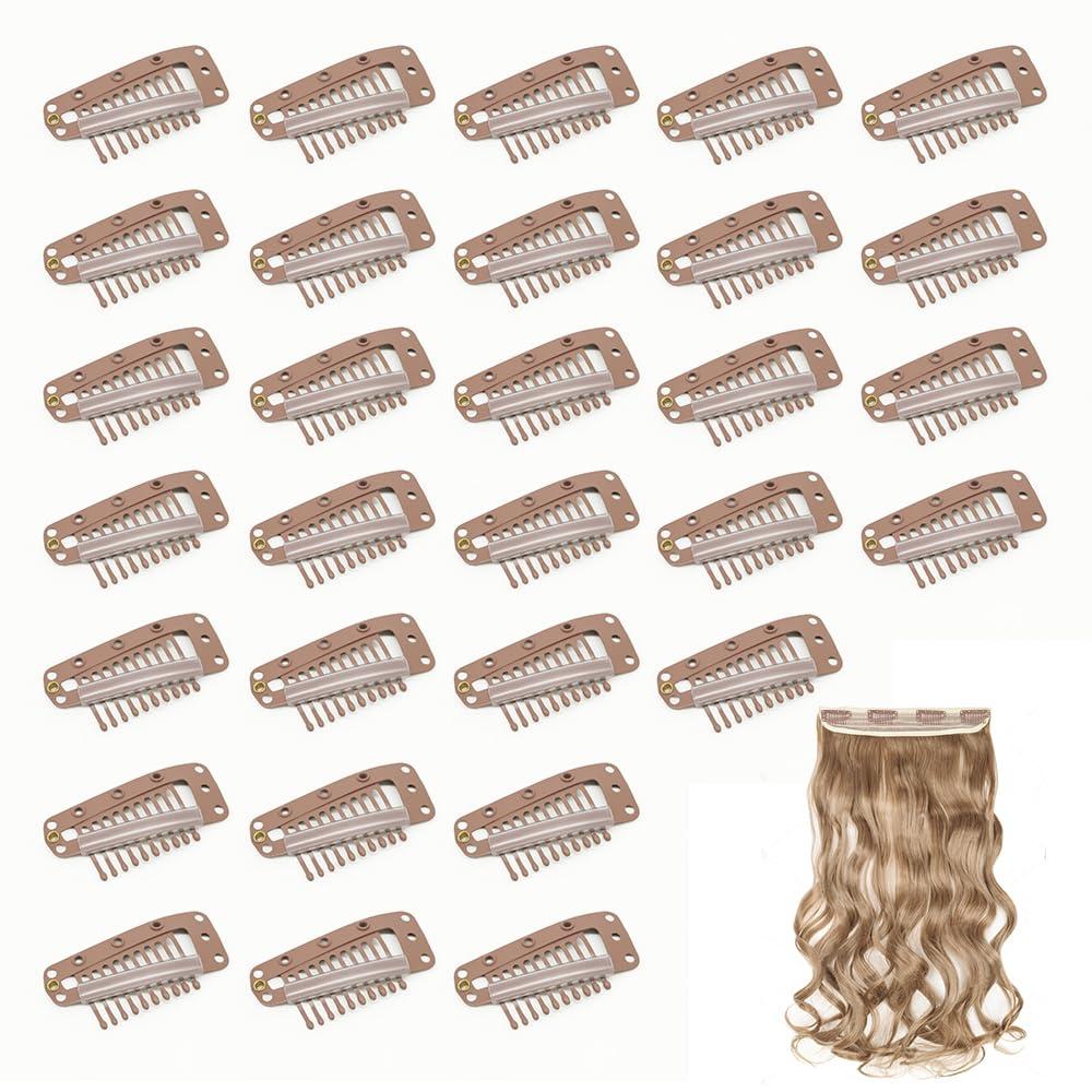 imageDreamlover Wig Clips Hair Extension Clips 10 Teeth Black 30 PiecesBrown
