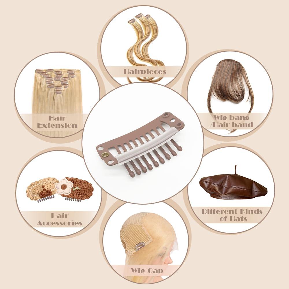 imageDreamlover Wig Clips Hair Extension Clips 10 Teeth Black 30 PiecesBrown