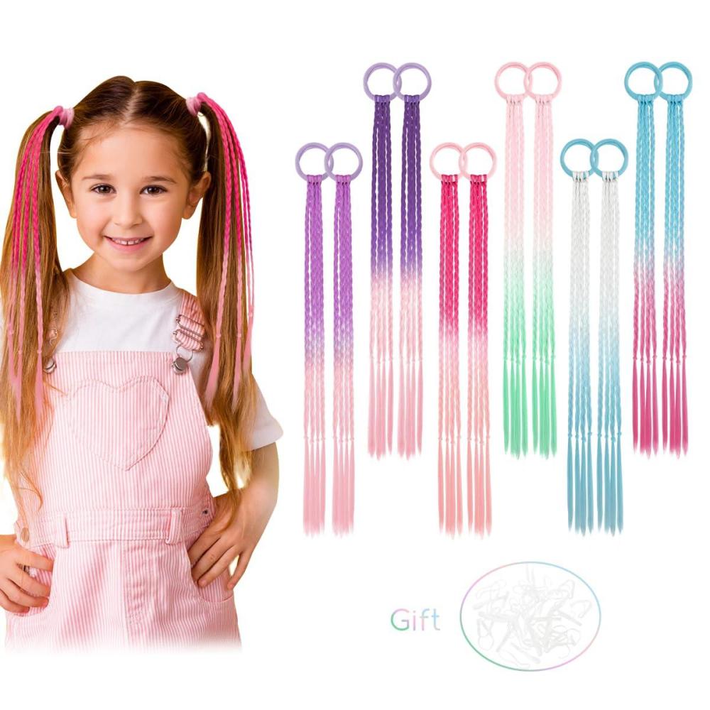 imageDreamlover Colored Hair Extensions for Kids Crazy Hair Day Accessories for Girls Braided Hair Extensions for Stylechallenged Parents 12 PiecesMulti Colors A